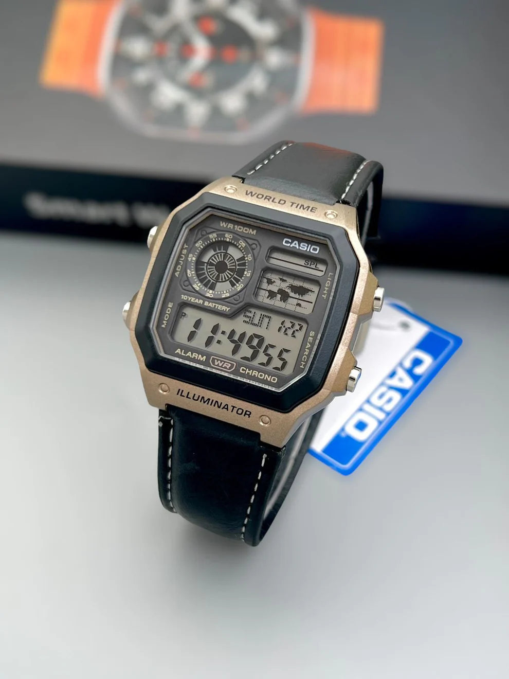 Casio Illuminator Black leather strap watch