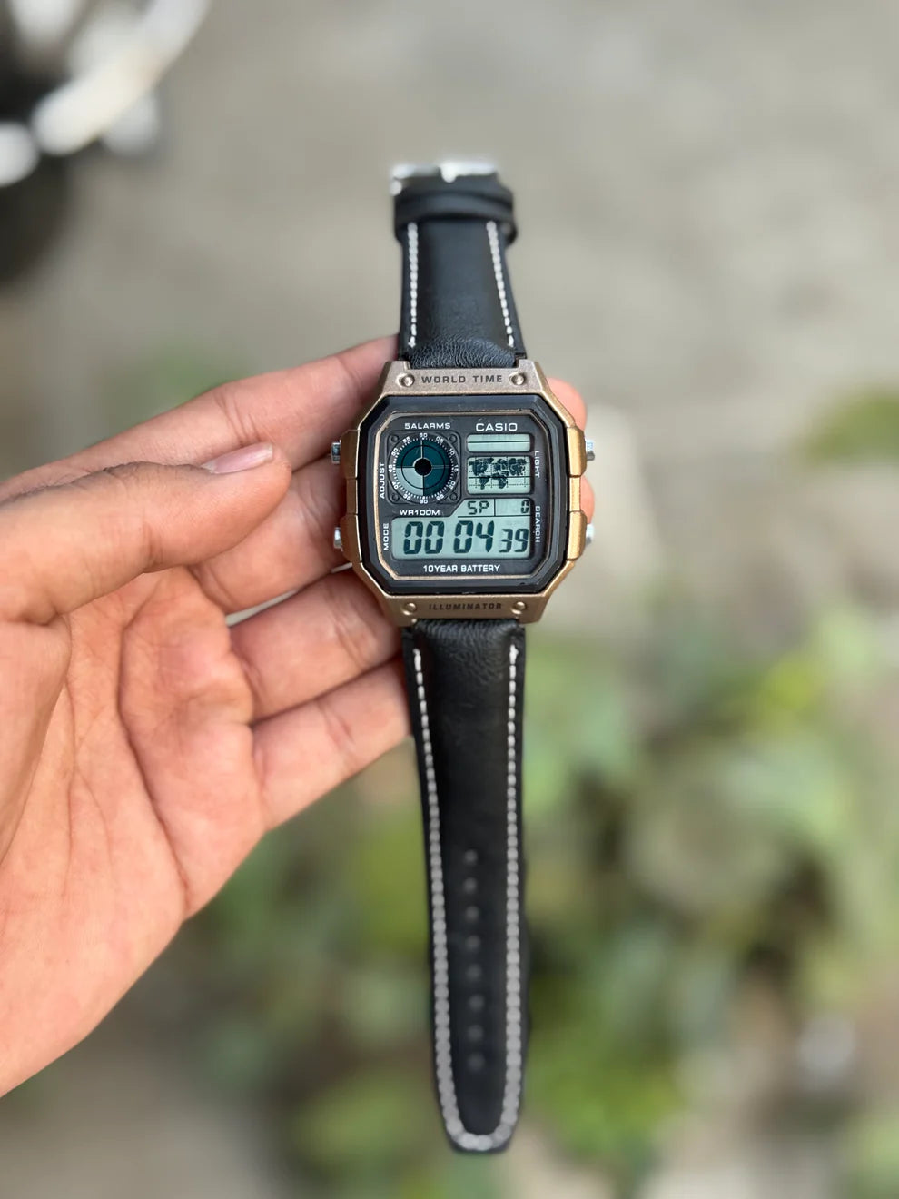 Casio Illuminator Black leather strap watch