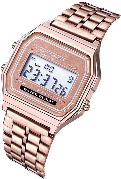 Casio Vintage A-158WA-1Q Digital Rose Gold Dial Unisex Watch Rose Gold Metal Strap