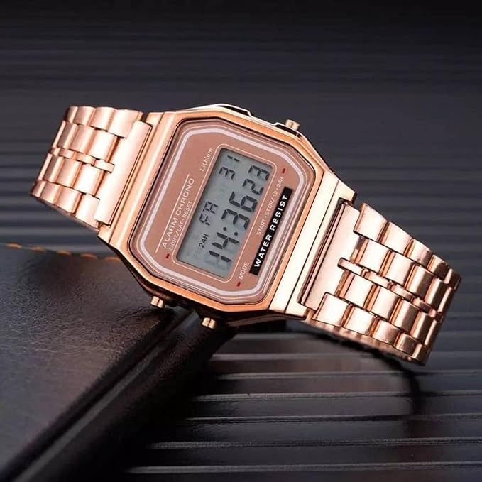 Casio Vintage A-158WA-1Q Digital Rose Gold Dial Unisex Watch Rose Gold Metal Strap