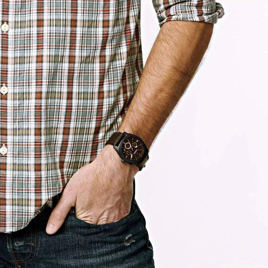 Fossil Chronograph black dial with brown leather strap