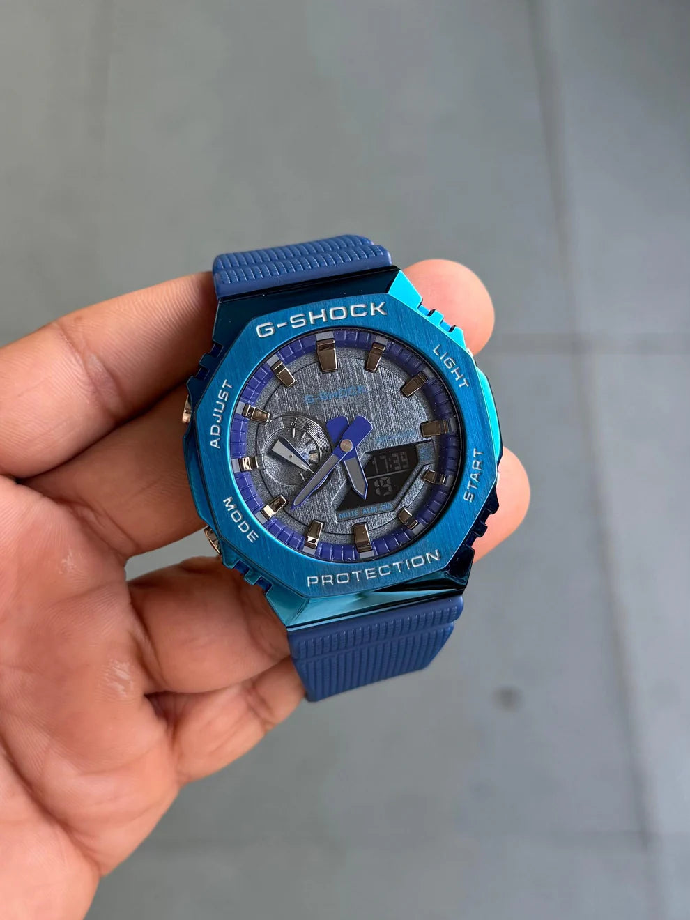 G Shock Blue Metal Bezzel Watch