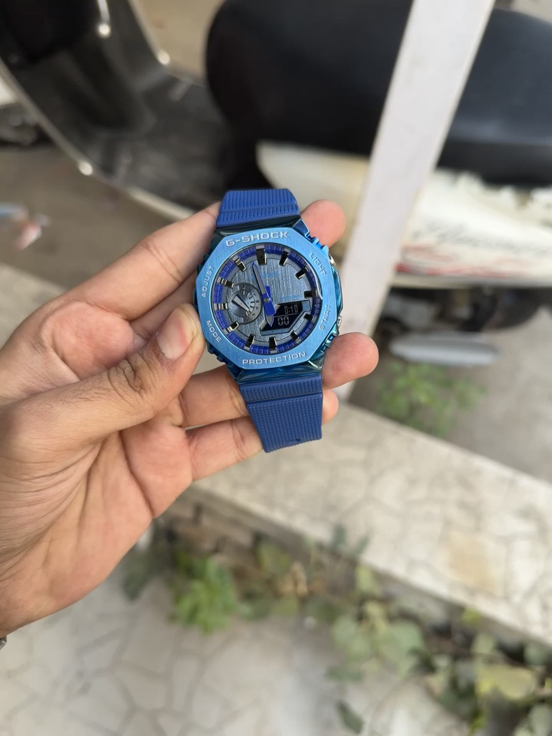 G Shock Blue Metal Bezzel Watch